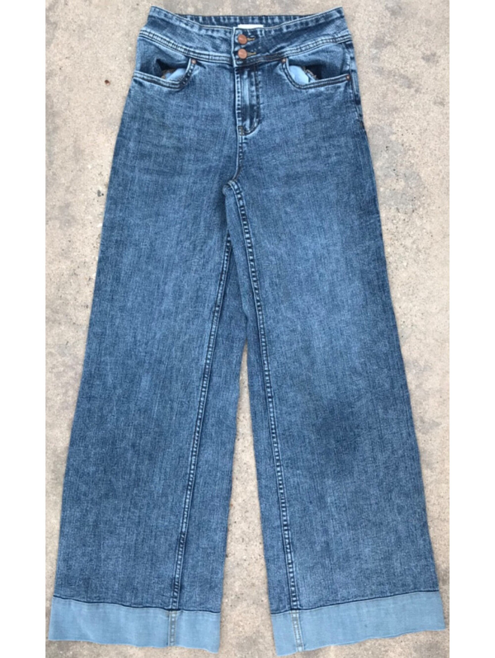 Hint Of Blu Jeans Womens 28 Blue Wide Leg Mid Rise Skater Grunge Two Tone Hem